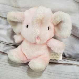 Eden Pink White Elephant Plush Toy Squeaky Rattle Vintage 6 Inch 1988